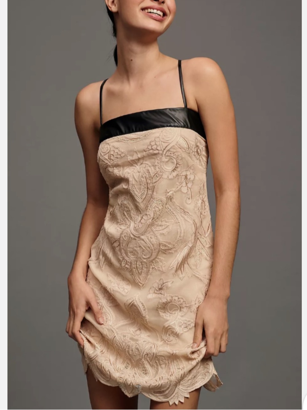 Anthropologie Maeve Square-Neck Lace Mini Dress - US 2 - Beige